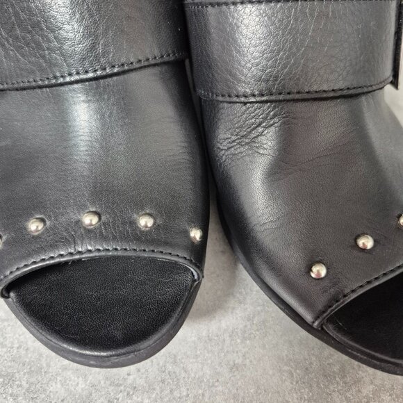 39 Ateliers Black Leather Studded Slip on Sandals Mules - Picture 4 of 10